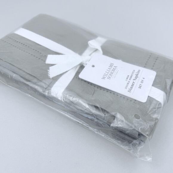 Williams Sonoma Linen Double Hemstitch Napkins Set of 4 Charcoal Gray Dinner New - Picture 8 of 8